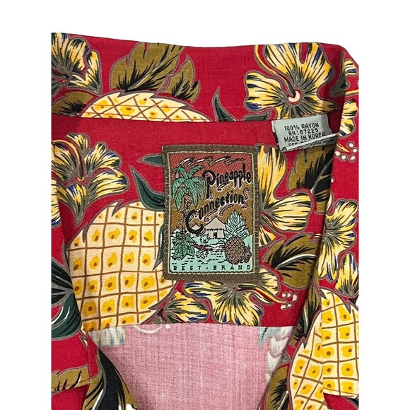 Vintage 90s Pineapple Connection Shirt XL Red Floral Hawaiian Tropical Rayon - Picture 5 of 5